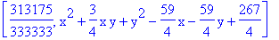 [313175/333333, x^2+3/4*x*y+y^2-59/4*x-59/4*y+267/4]